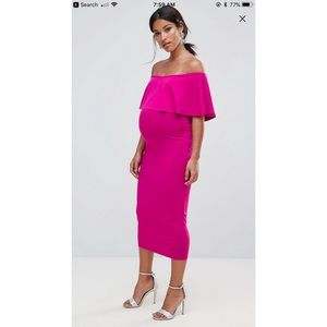 ASOS Maternity Pink Pencil Off Shoulder Dress